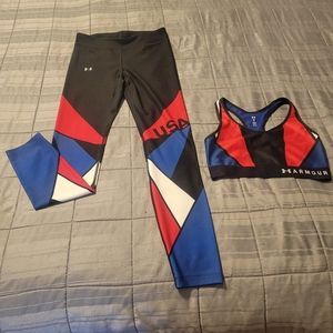 Under Armour brand USA leggings and sports bra, Ladies size M